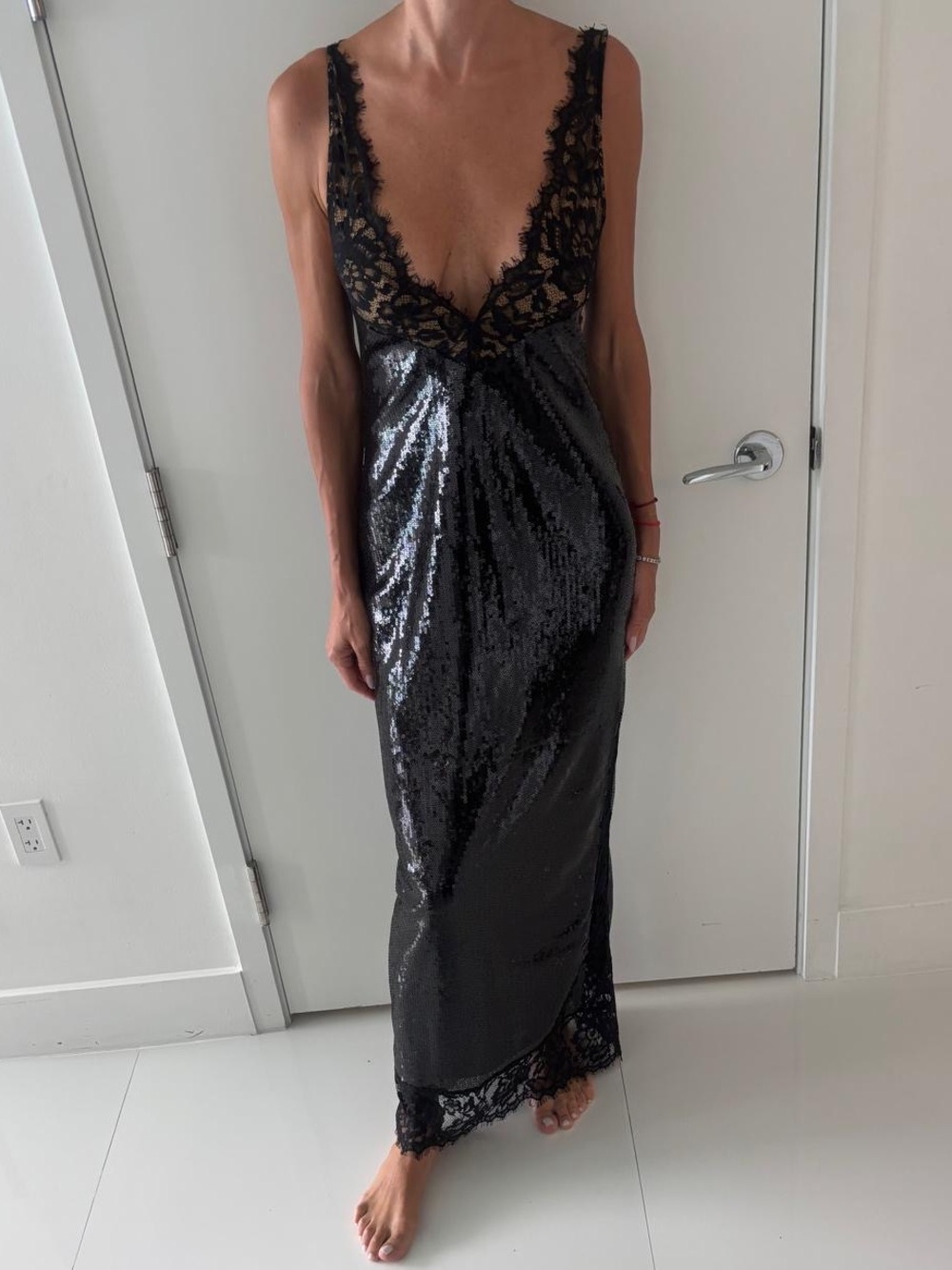 The New Arrivals Ilkyaz Ozel "Raine Dress" (Black Sequin & Lace Gown) Size FR 38